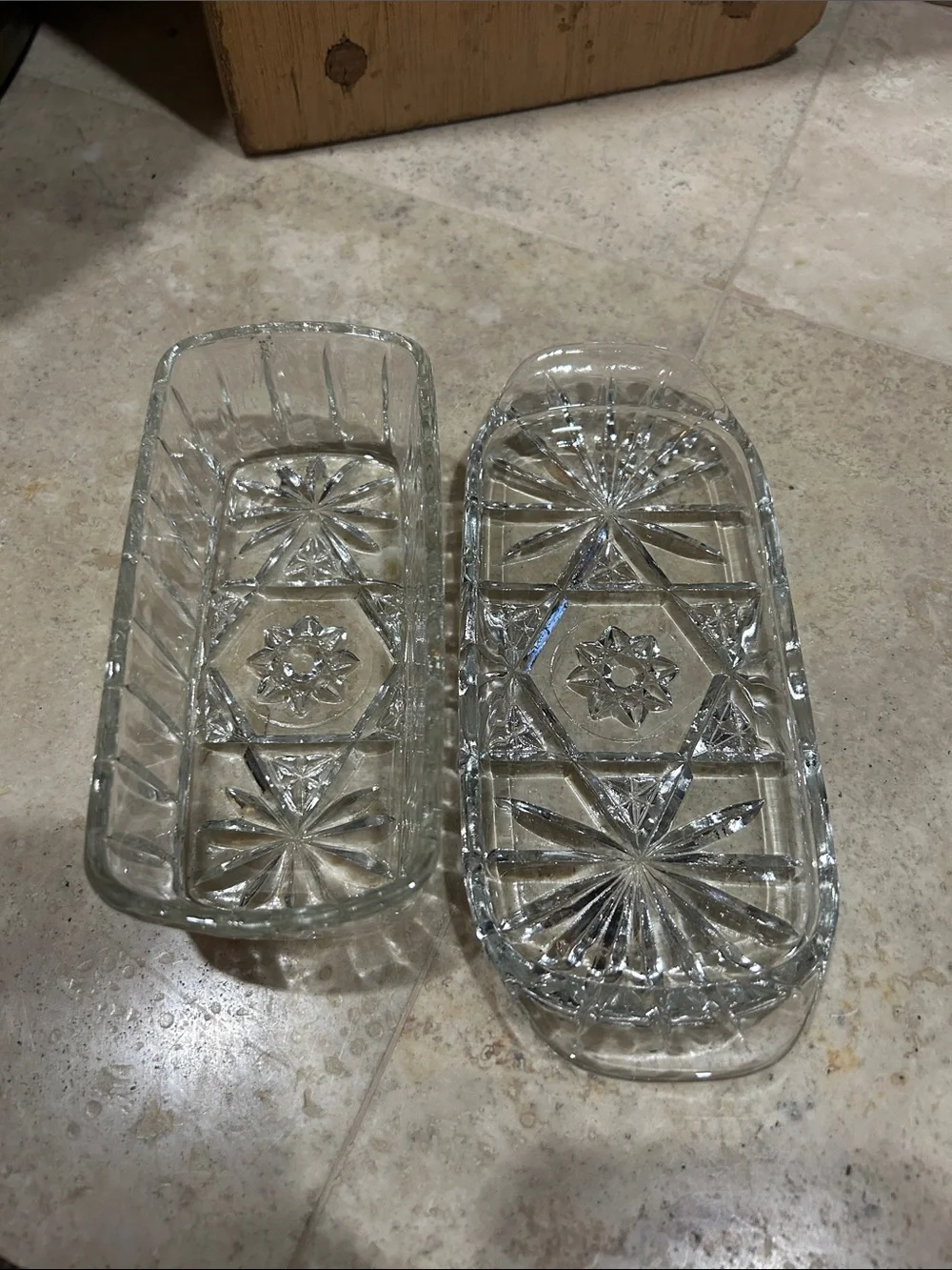 vintage Anchor Hocking (EAPC) Star of David clear glass covered butter dish